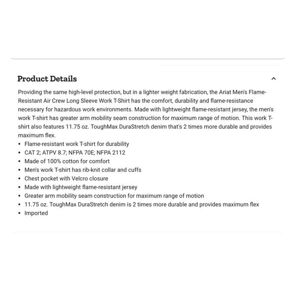 Ariat Men's FR Air Crew Neck Long-Sleeve Work T-Shirt XXL-Tall Silver Fox Gray - Picture 11 of 11